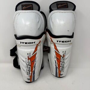 Itech Lil Rookie 255L Youth Hockey Shin Guards White Orange 9.5 Inch 24cm